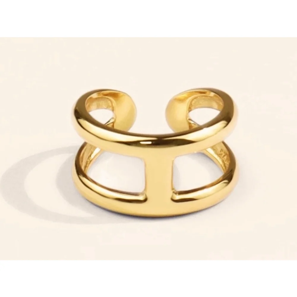 NEW Unisex H Bar Ring,‎ Gold-Plated .925 Band, Adjustable 10.5mm